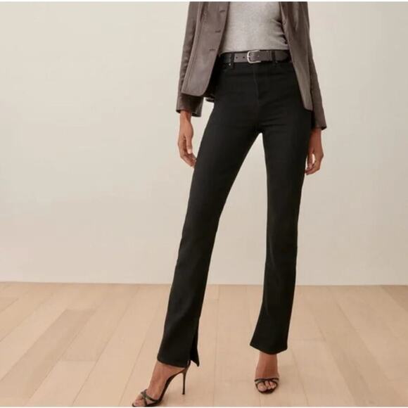Reformation Womens Liza Slit Hem Ultra High Rise Straight Long Jeans 26 Black - Picture 3 of 14